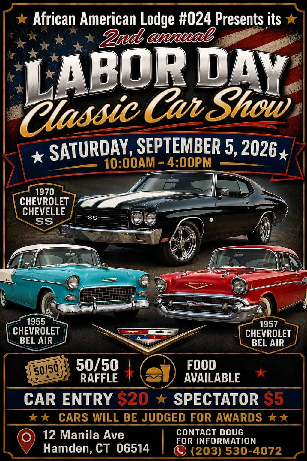 African American Lodge #024 Labor Day Classic Car Show event at African American Lodge #024 and Banquet Hall in Hamden, CT on September 5, 2026