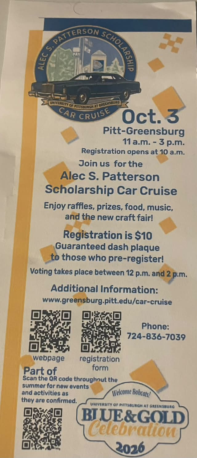 Alec S. Patterson Scholarship Car Cruise car show in Greensburg, PA