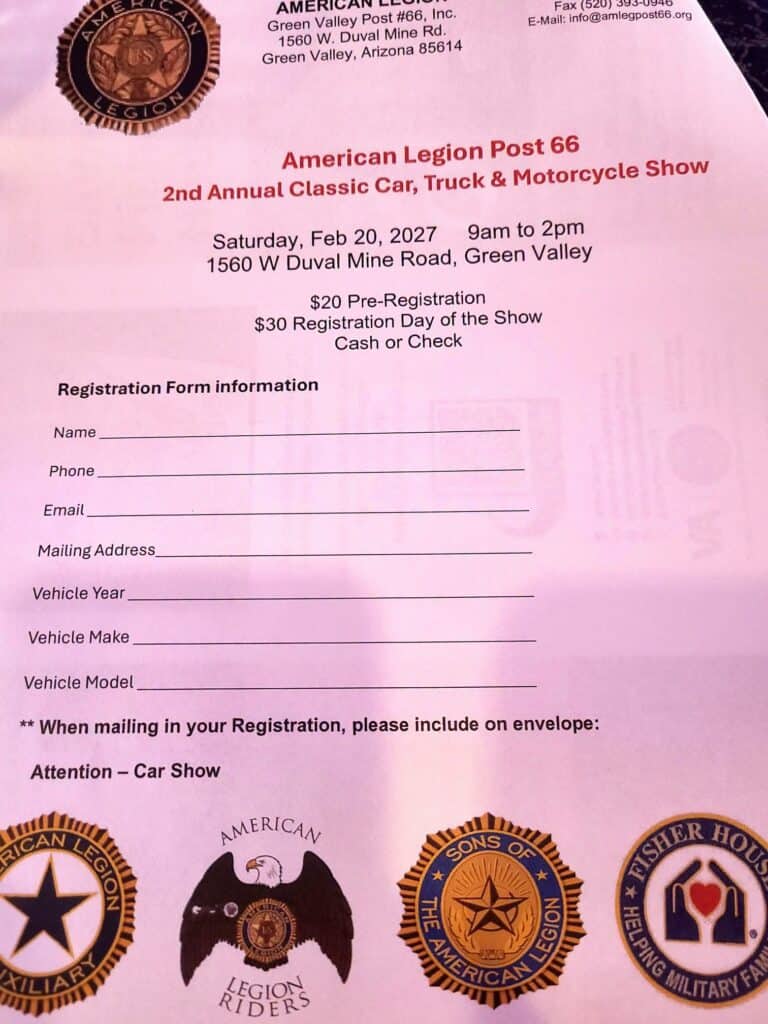 American Legion Post 66 2nd Annual Classic Car, Truck & Motorcycle Show car show in Green Valley, AZ