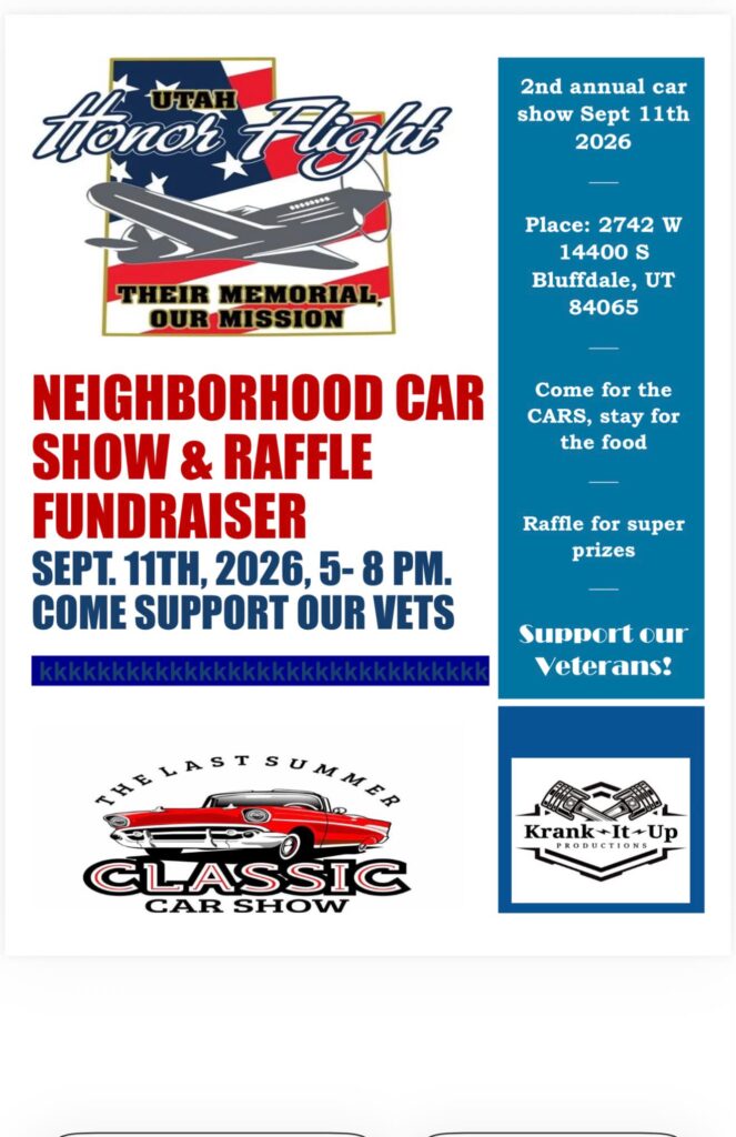 2nd Annual Last Summer Classic Car Show & Raffle Fundraiser event at Bluffdale 6th Ward in Bluffdale, UT on September 11, 2026