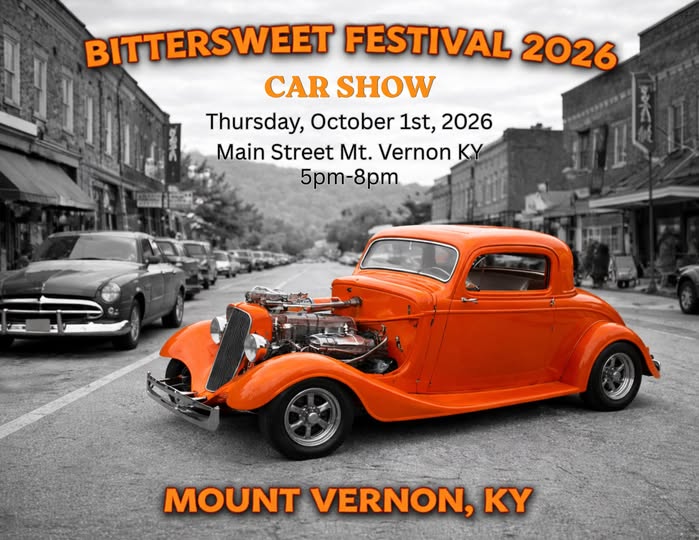 Bittersweet Festival 2026 Car Show event at Main Street in Mt. Vernon, KY on October 1, 2026