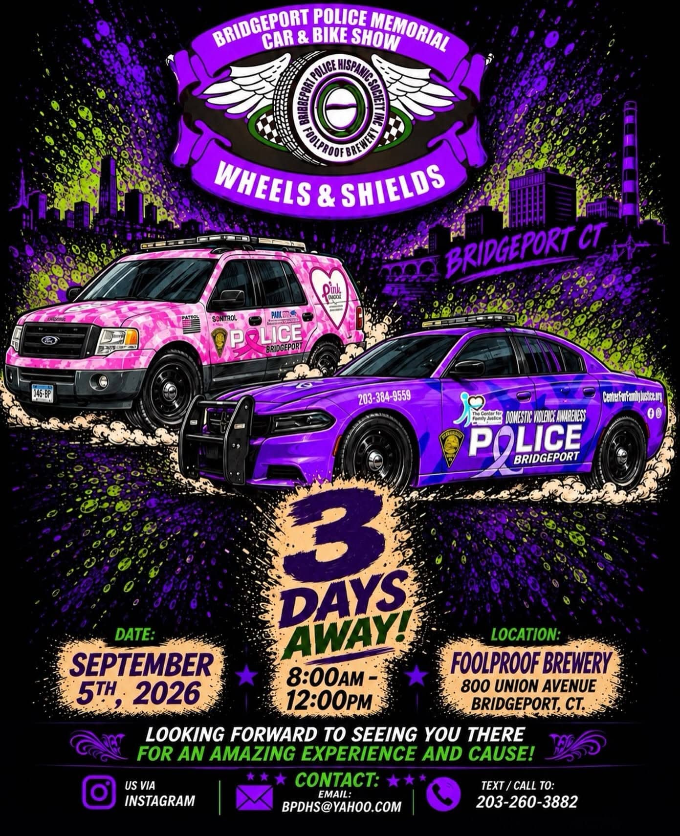 Bridgeport Police Memorial Car & Bike Show Wheels & Shields event at Foolproof Brewery in Bridgeport, CT on September 5, 2026