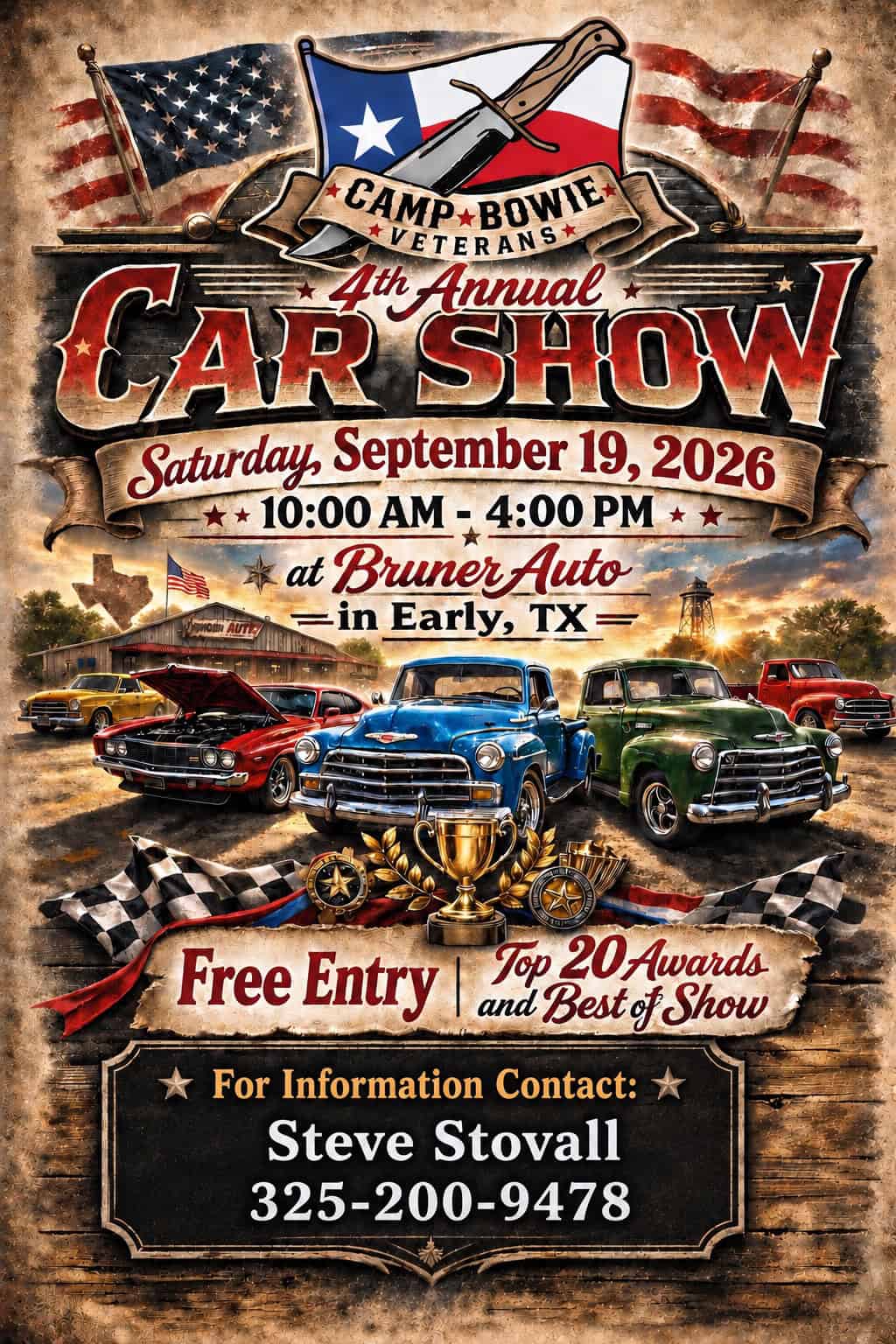 Camp Bowie Veterans Appreciation Day Car Show event at Bruner Auto Chevrolet GMC Early in Early, TX on September 19, 2026