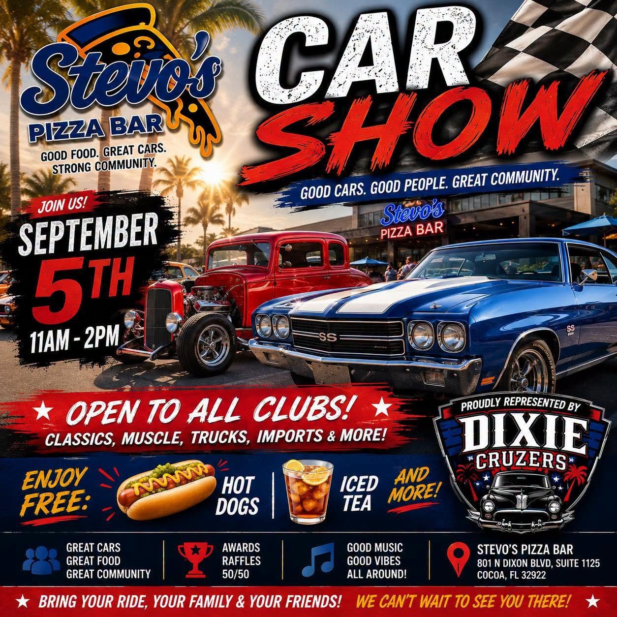 Car Show at Stevo's Pizza Bar event at Stevo's Pizza Bar in Cocoa, FL on September 5, 2026