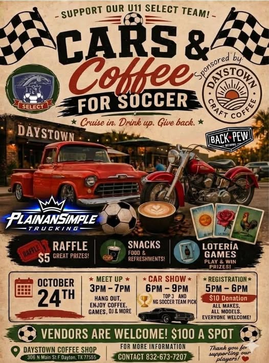 Cars & Coffee at Daystown Coffee Shop car show in Dayton, TX