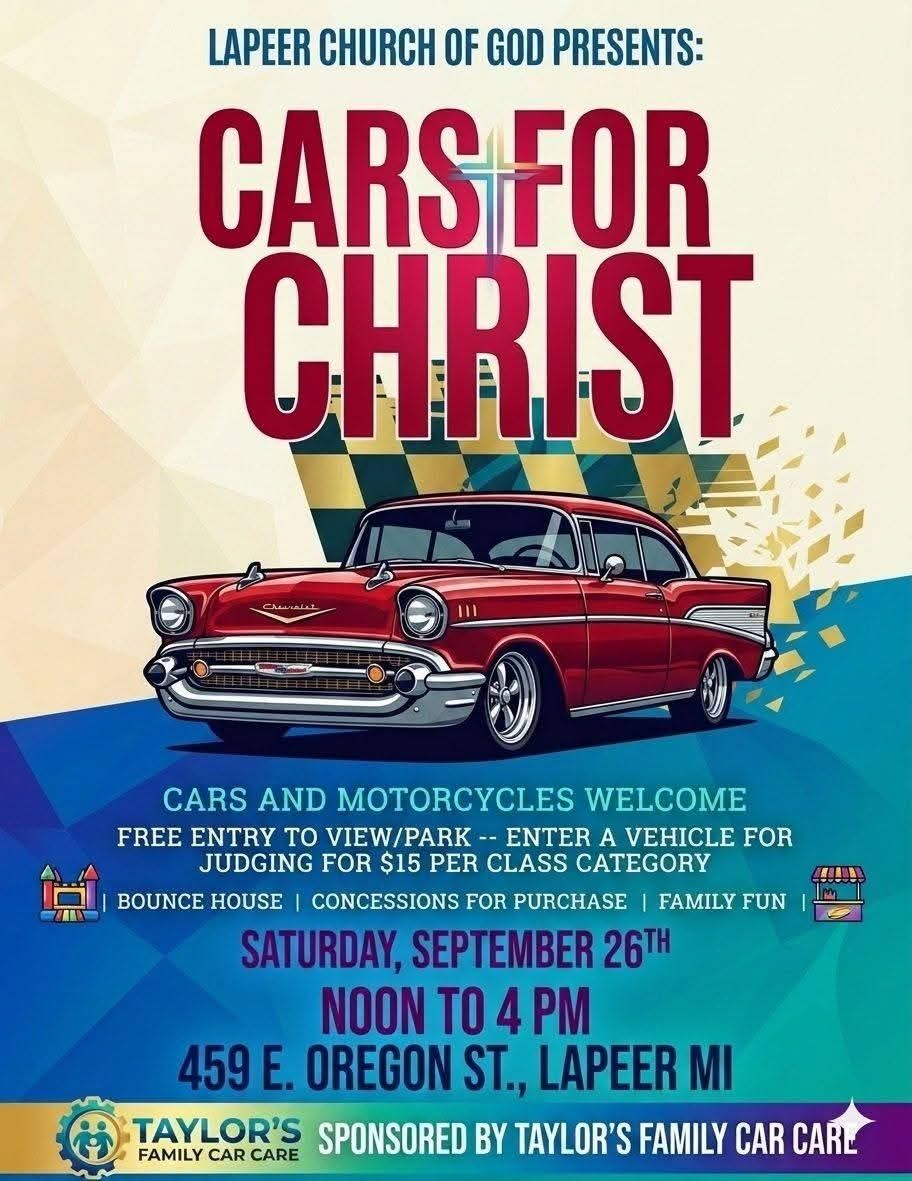 Cars for Christ Car & Motorcycle Show event at Lapeer Church of God in Lapeer, MI on September 26, 2026