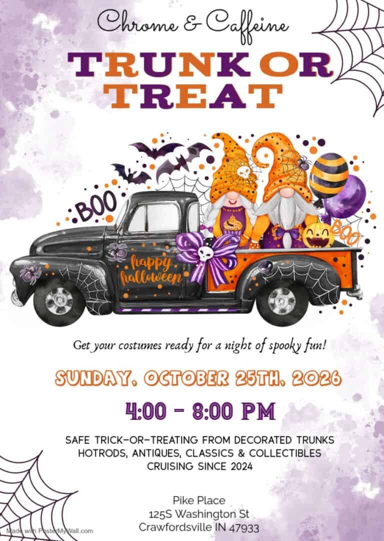 Chrome & Caffeine Trunk or Treat car show in Crawfordsville, IN