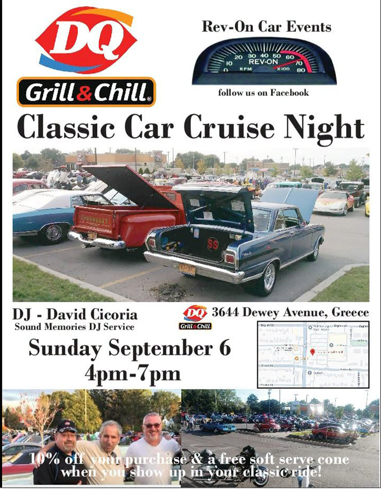 Classic Car Cruise Night at DQ Grill & Chill event at DQ Grill & Chill in Greece, NY on September 6, 2026