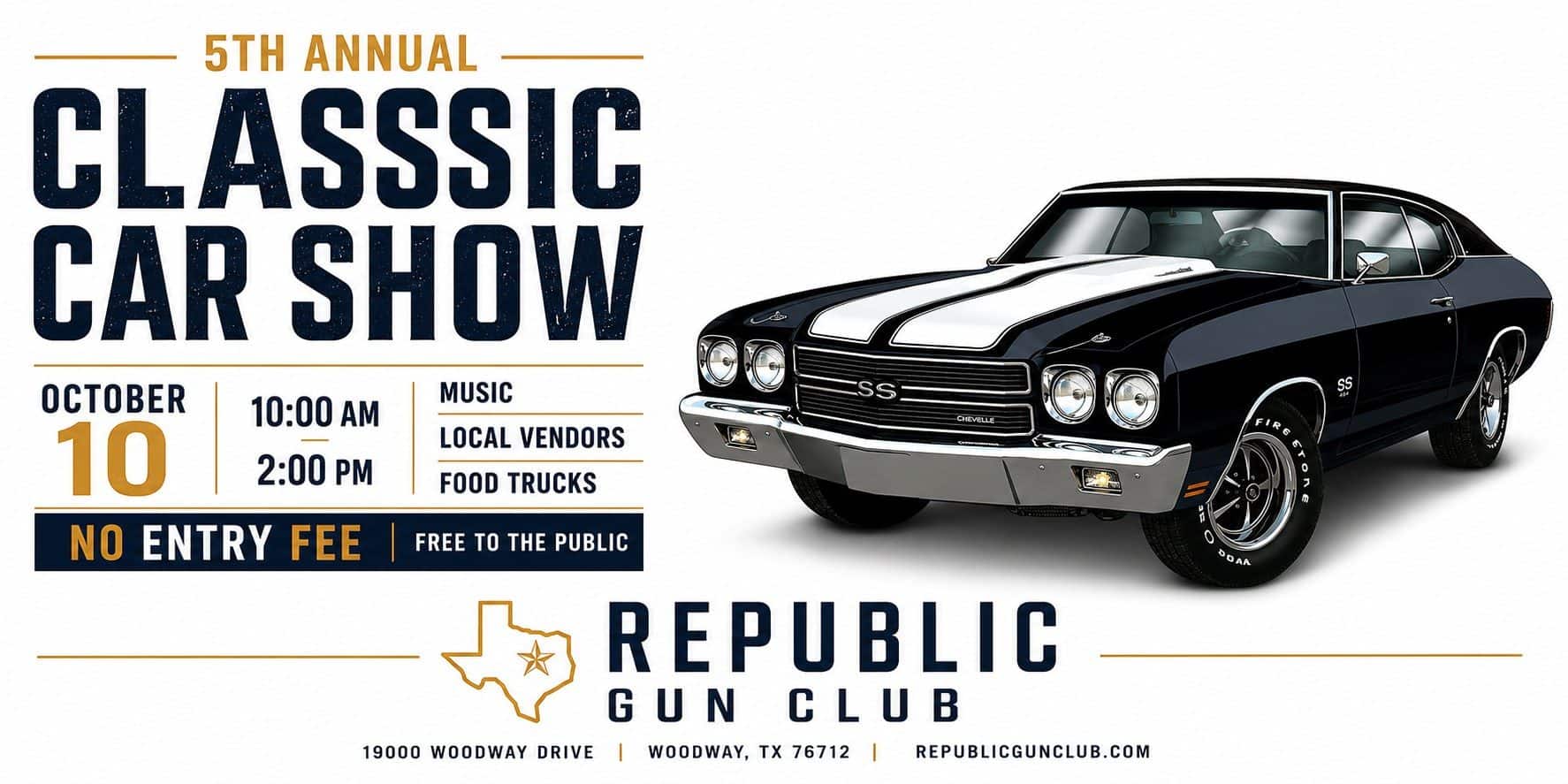 Classic Car Show at Republic Gun Club event at Republic Gun Club in Woodway, TX on October 10, 2026