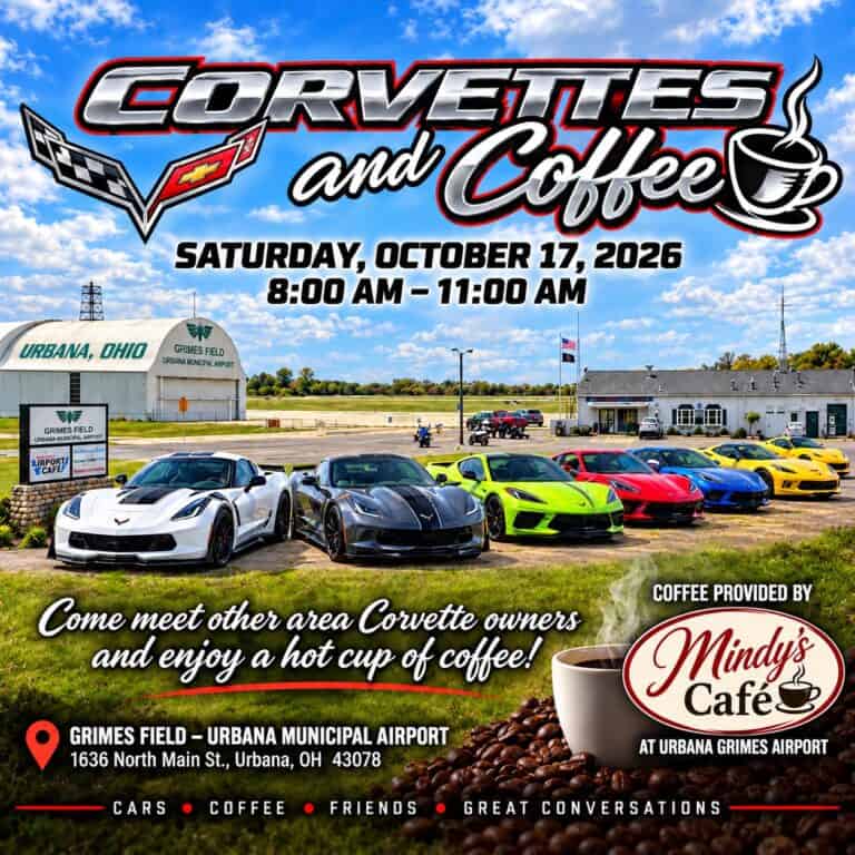 Corvettes and Coffee at Grimes Field car show in Urbana, OH