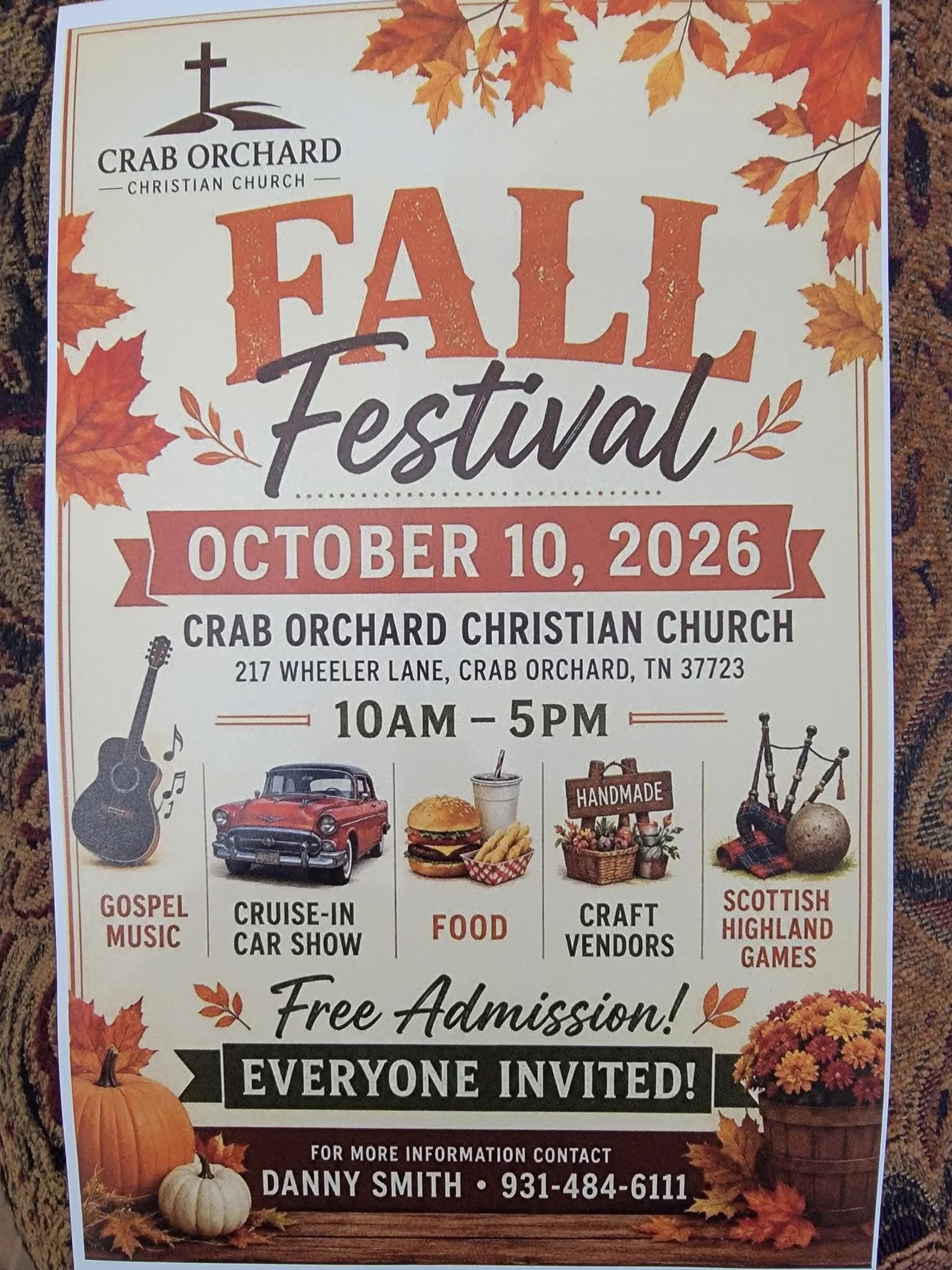 Crab Orchard Christian Church Fall Festival event at Crab Orchard Christian Church in Crab Orchard, TN on October 10, 2026