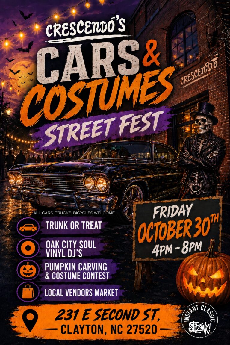 Crescendo’s Cars & Costumes Street Fest car show in Clayton, NC
