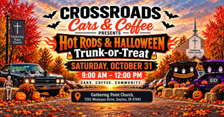 Crossroads Cars & Coffee Hot Rods & Halloween Trunk-or-Treat car show in Dayton, IN