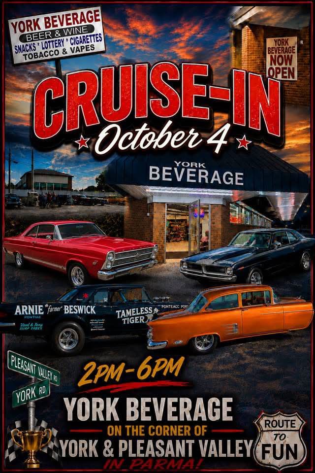Cruise-In at York Beverage event at York Beverage in Parma, OH on October 4, 2026