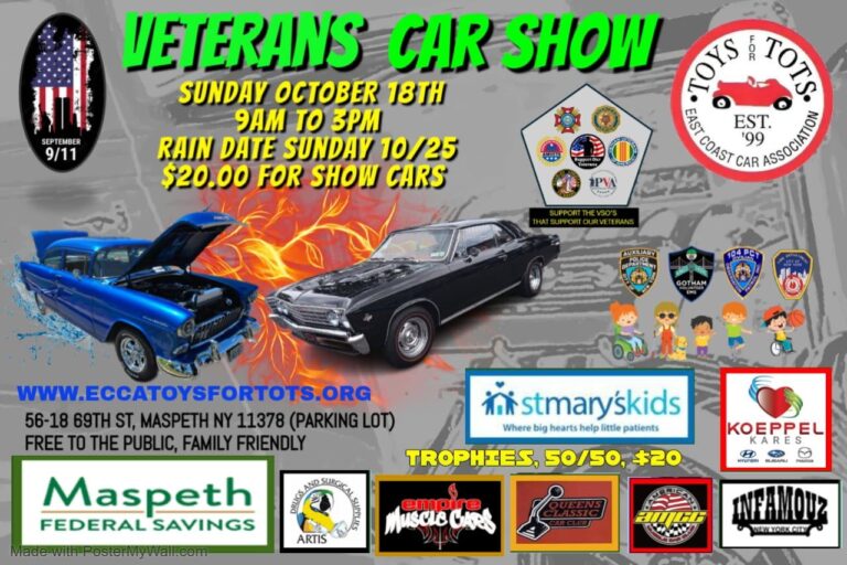 ECCA Veterans Car Show event at Maspeth Federal Savings Bank Parking Lot in Maspeth, NY on October 18, 2026