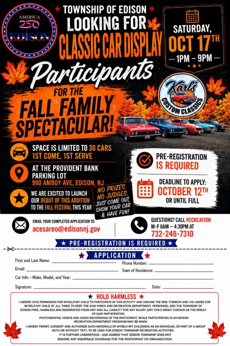 Fall Family Spectacular Classic Car Display car show in Edison, NJ