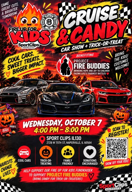 Fire Up for Kids Cruise & Candy car show in Naperville, IL