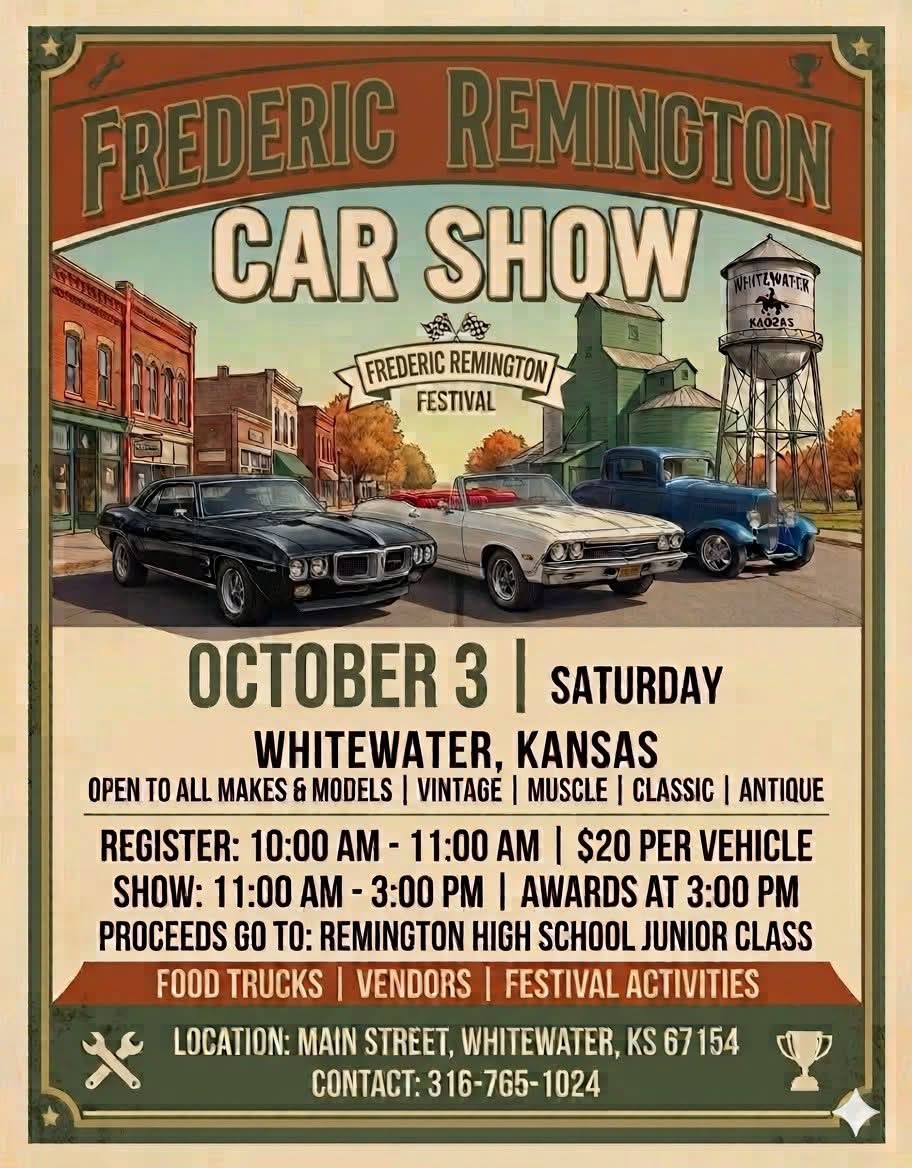 Frederic Remington Car Show event at Main Street in Whitewater, KS on October 3, 2026