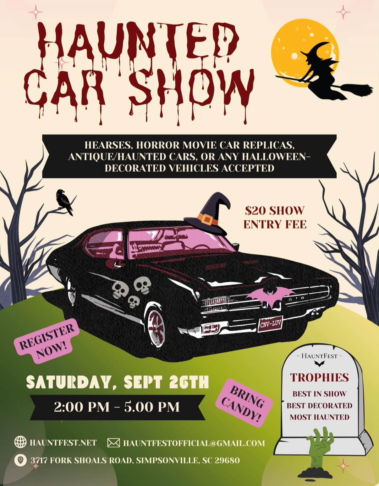 HauntFest Haunted Car Show event at Historic Hopkins Farm in Simpsonville, SC on September 26, 2026