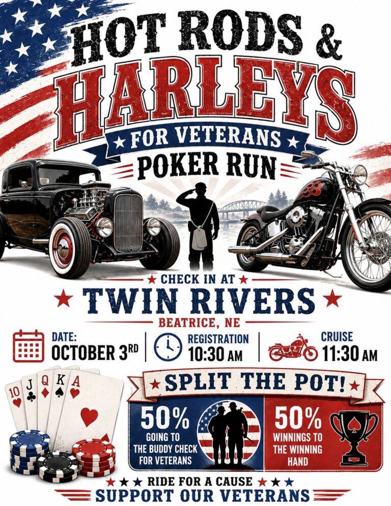 Hot Rods & Harleys for Veterans Poker Run car show in Beatrice, NE