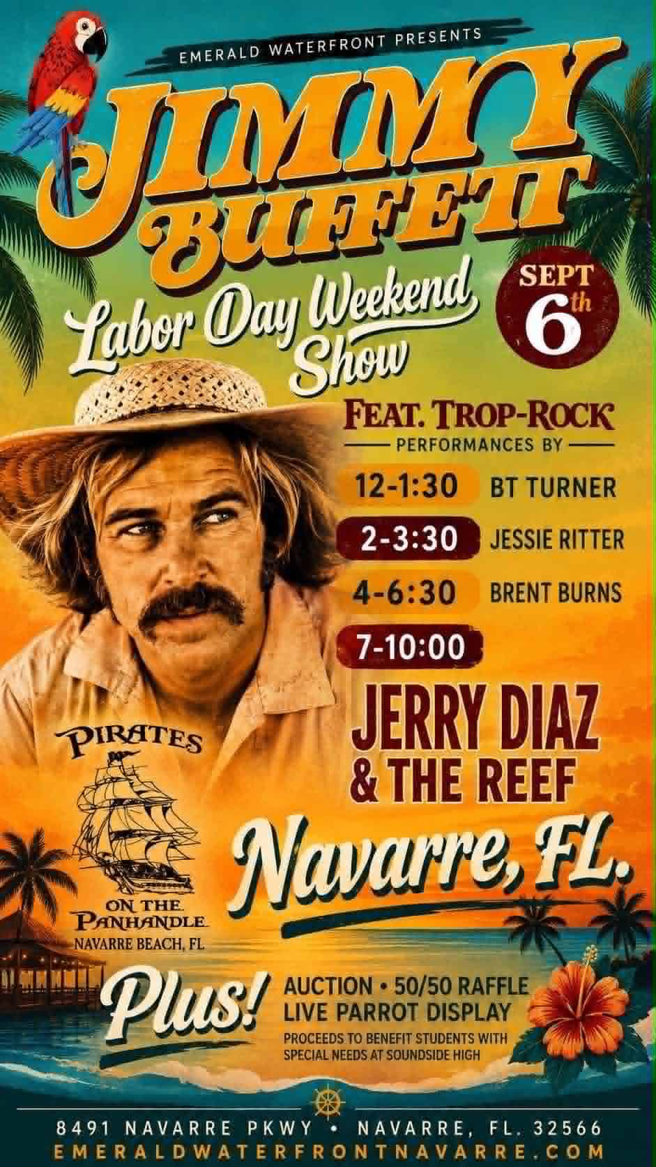 Jimmy Buffett Labor Day Weekend Show event at Emerald Waterfront in Navarre, FL on September 6, 2026