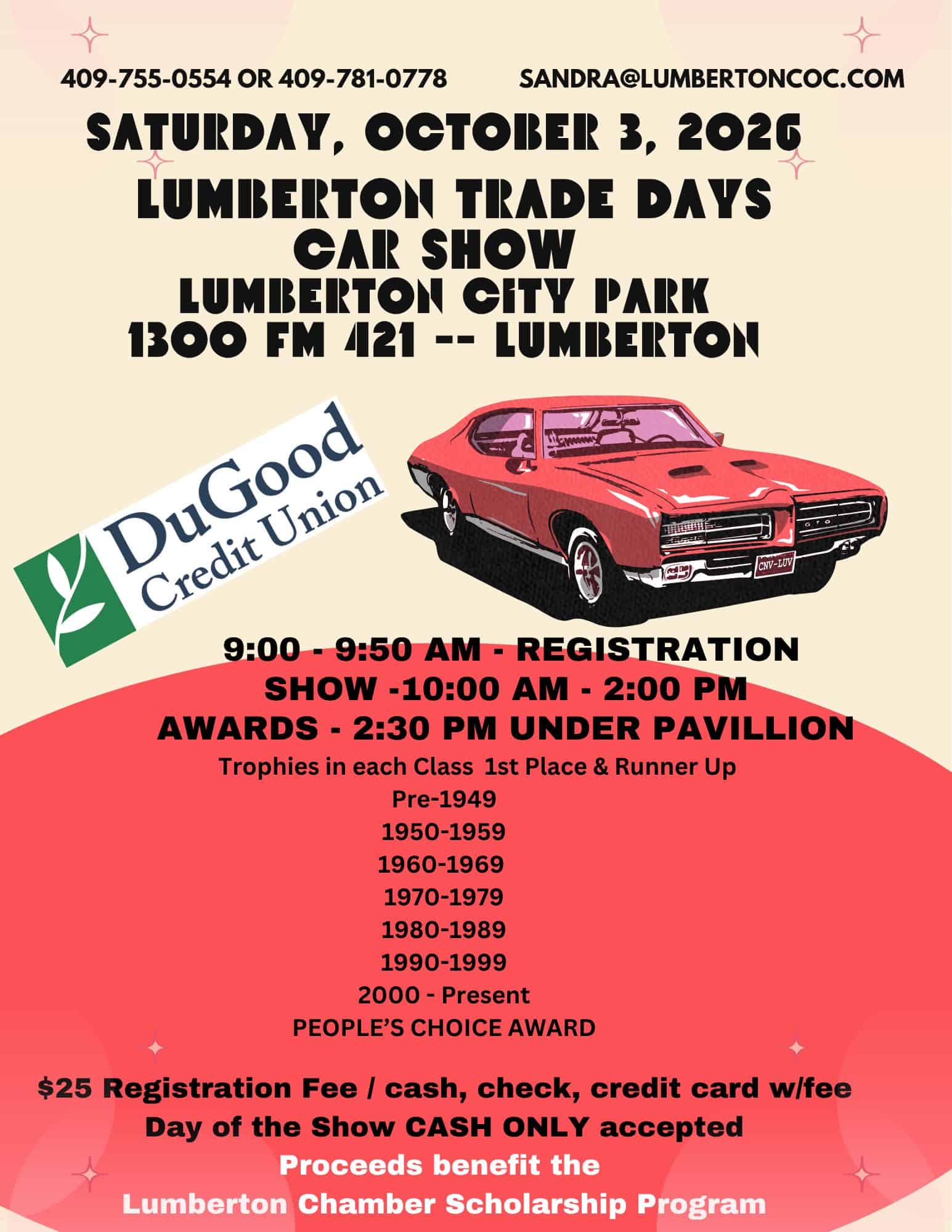 Lumberton Trade Days Car Show event at Lumberton City Park in Lumberton, TX on October 3, 2026