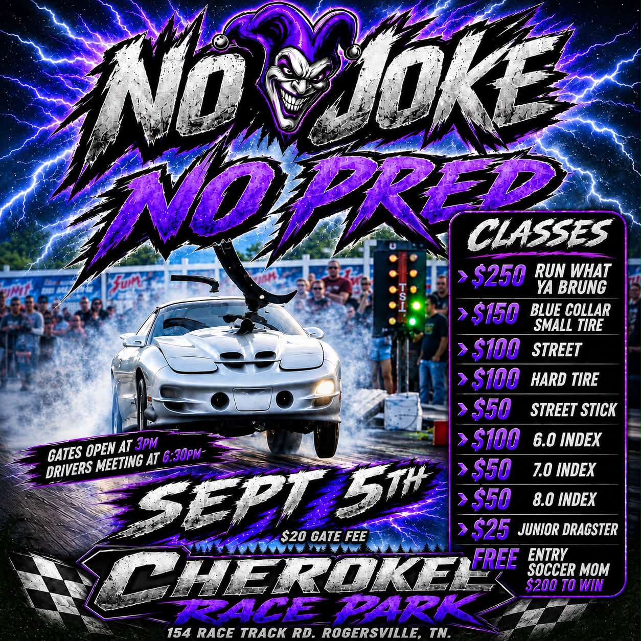 No Joke No Prep at Cherokee Race Park event at Cherokee Race Park in Rogersville, TN on September 5, 2026