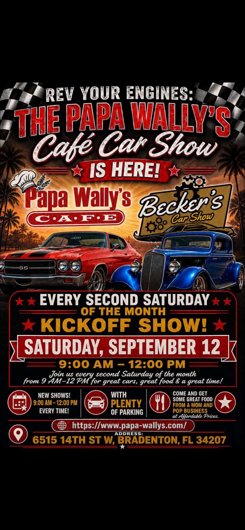 Papa Wally's Cafe Car Show event at Papa Wally's Café in Bradenton, FL on September 12, 2026
