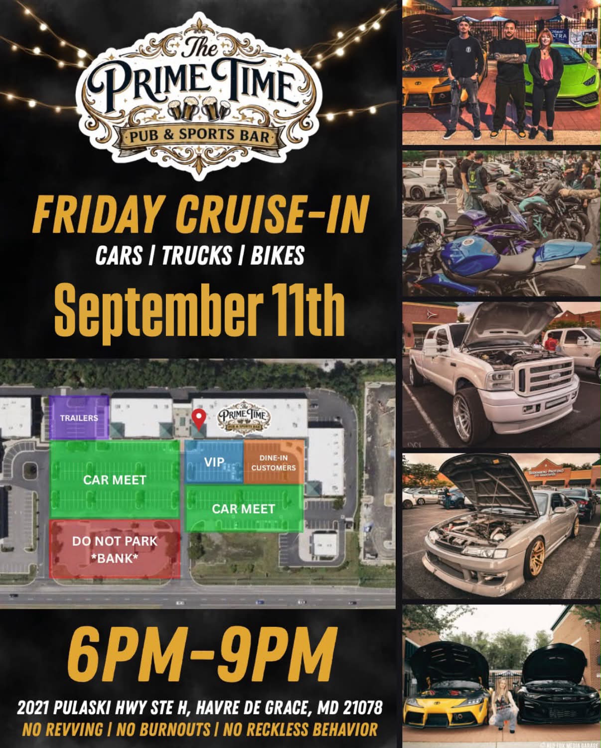 Prime Time Pub & Sports Bar Friday Cruise-In event at Prime Time Pub & Sports Bar in Havre de Grace, MD on September 11, 2026