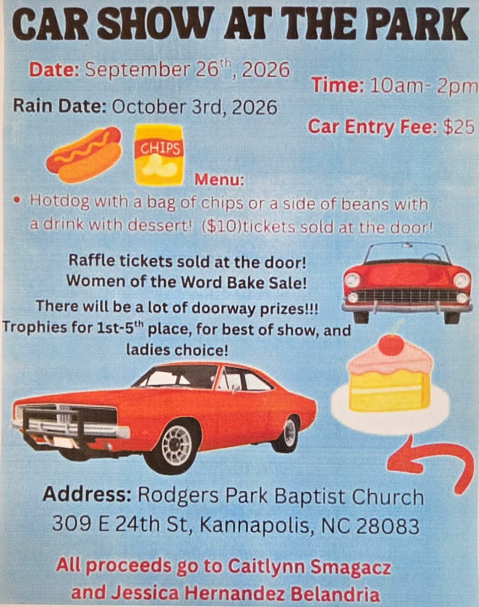 Rodgers Park Baptist Church Car Show event at Rodgers Park Baptist Church in Kannapolis, NC on September 26, 2026
