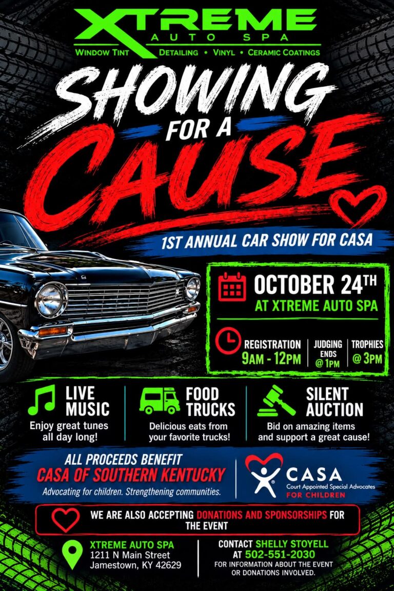 Showing for a Cause: 1st Annual Car Show for CASA event at Xtreme Auto Spa in Jamestown, KY on October 24, 2026