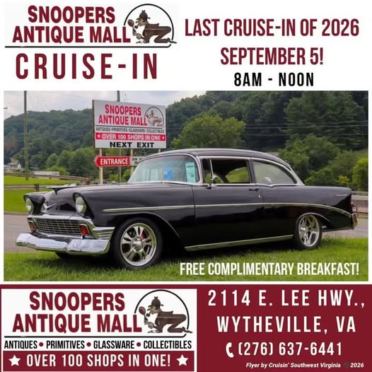 Snoopers Antique Mall Cruise-In event at Snoopers Antique Mall in Wytheville, VA on September 5, 2026