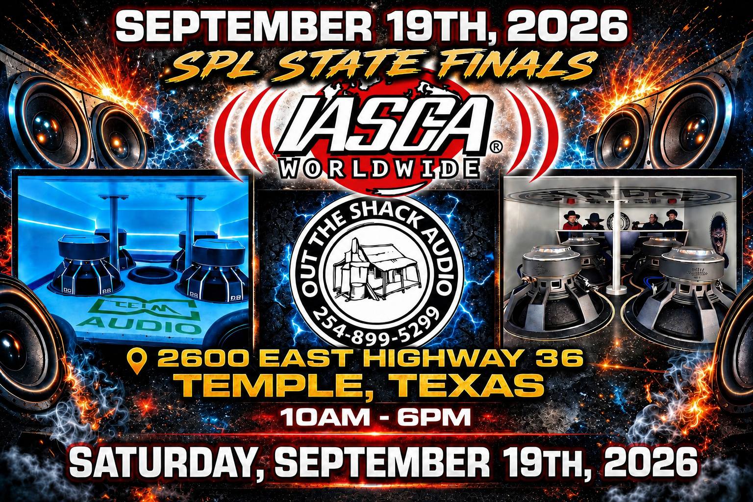 SPL State Finals event at Out the Shack Audio in Temple, TX on September 19, 2026