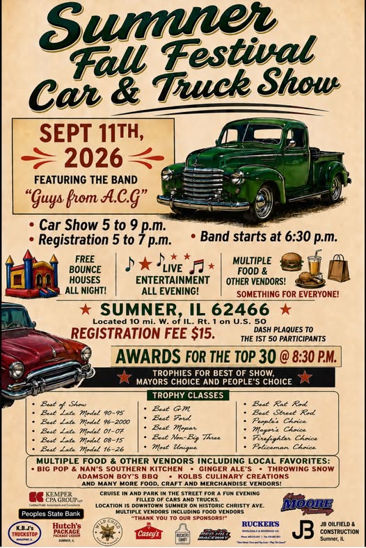 Sumner Fall Festival Car & Truck Show event at Downtown Sumner in Sumner, IL on September 11, 2026
