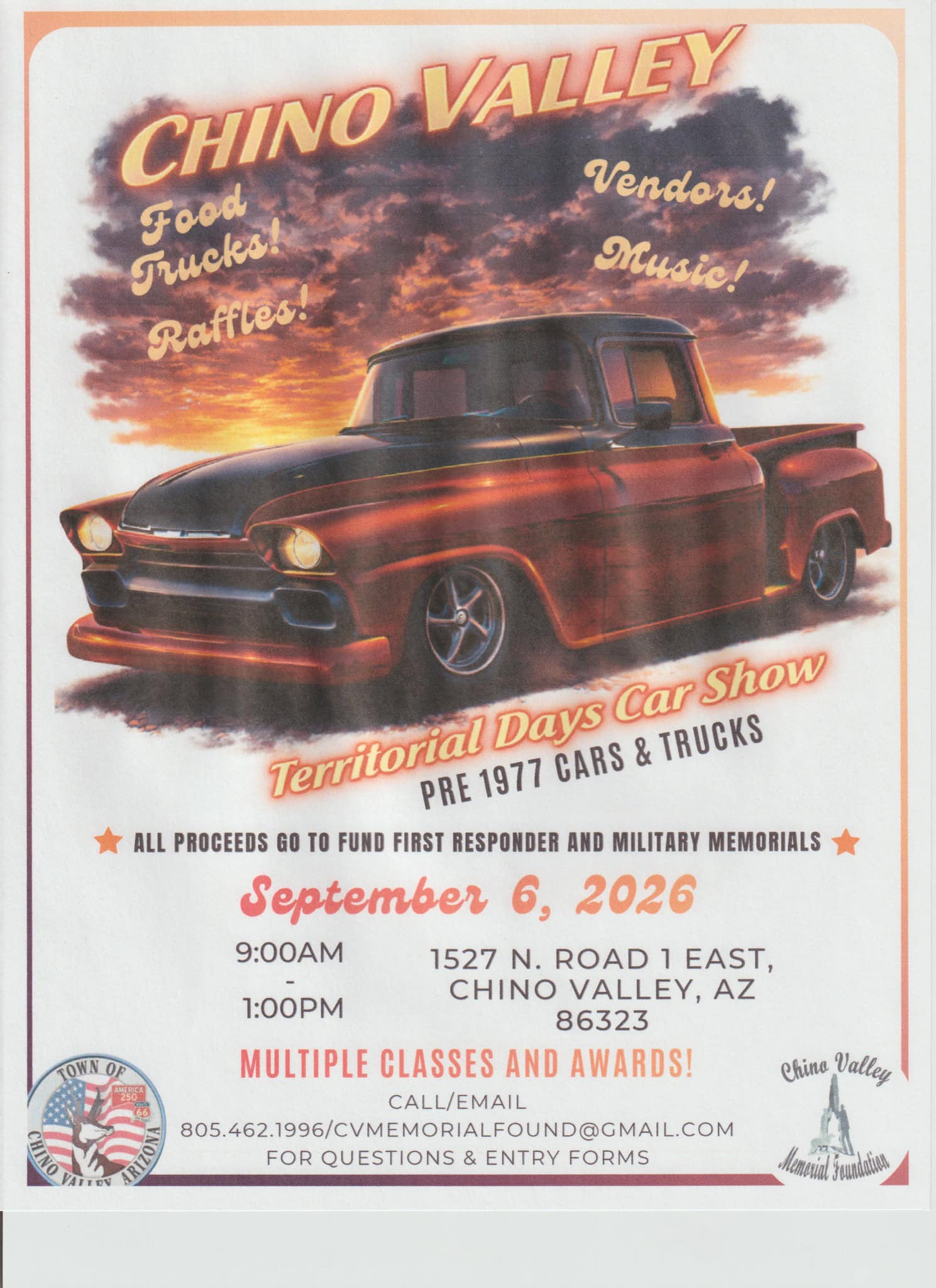 Territorial Days Car Show event at Chino Valley Community Center in Chino Valley, AZ on September 6, 2026