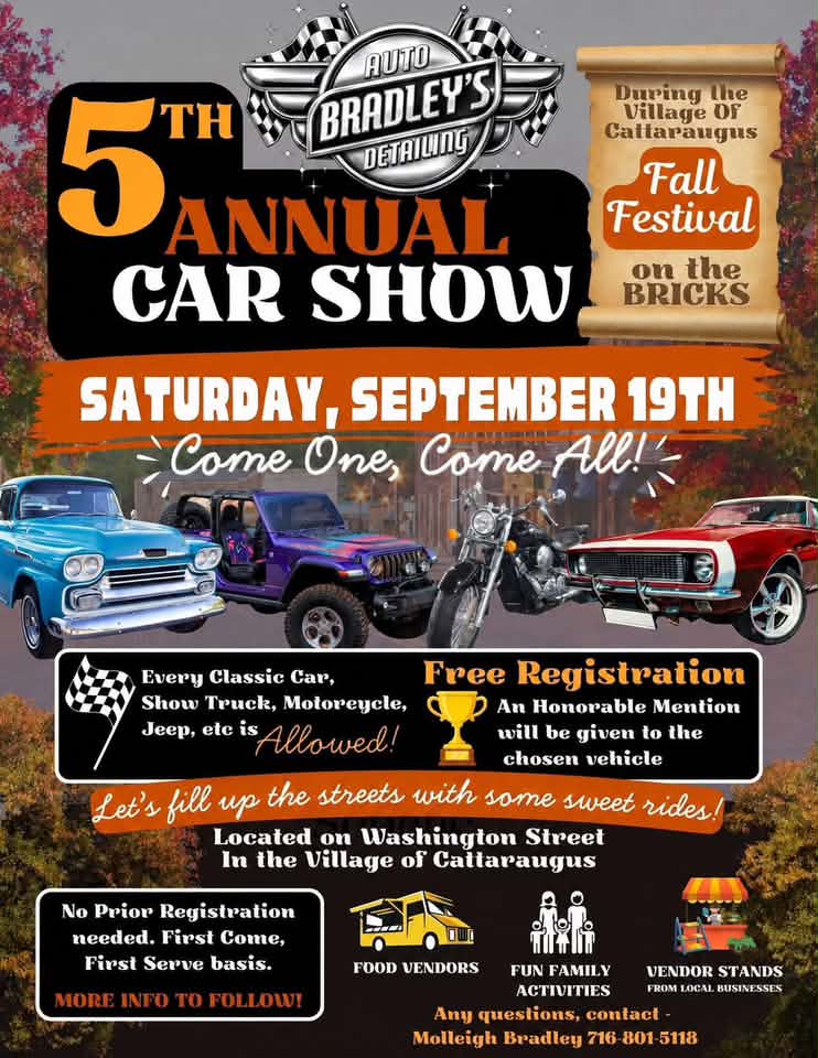 Village of Cattaraugus 5th Annual Car Show event at Washington Street in Cattaraugus, NY on September 19, 2026