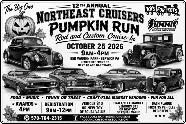 12th Annual Northeast Cruisers Pumpkin Run Rod and Custom Cruise-In car show in Berwick, PA
