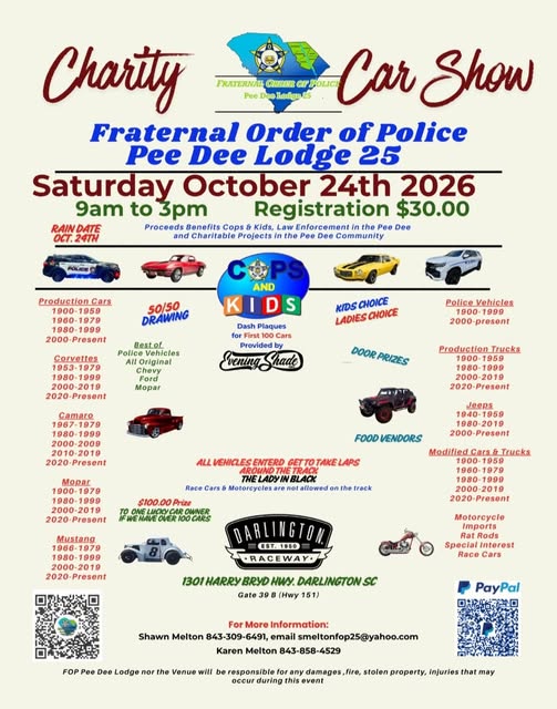 Charity Car Show — Fraternal Order Of Police Pee Dee Lodge 25