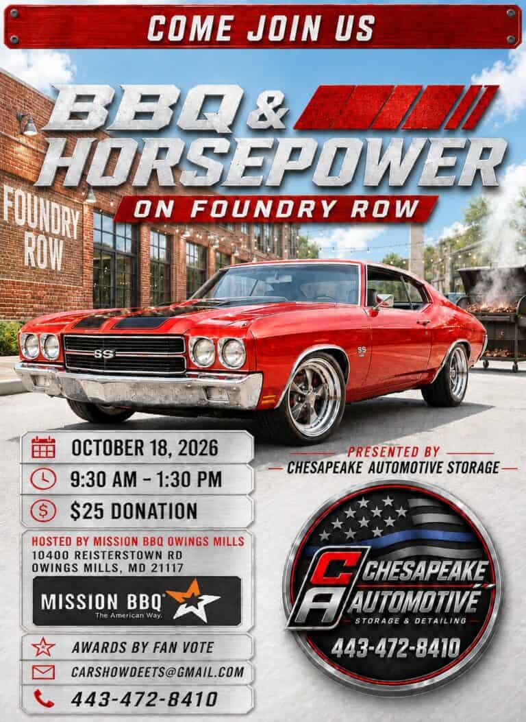 BBQ & Horsepower on Foundry Row car show in Owings Mills, MD