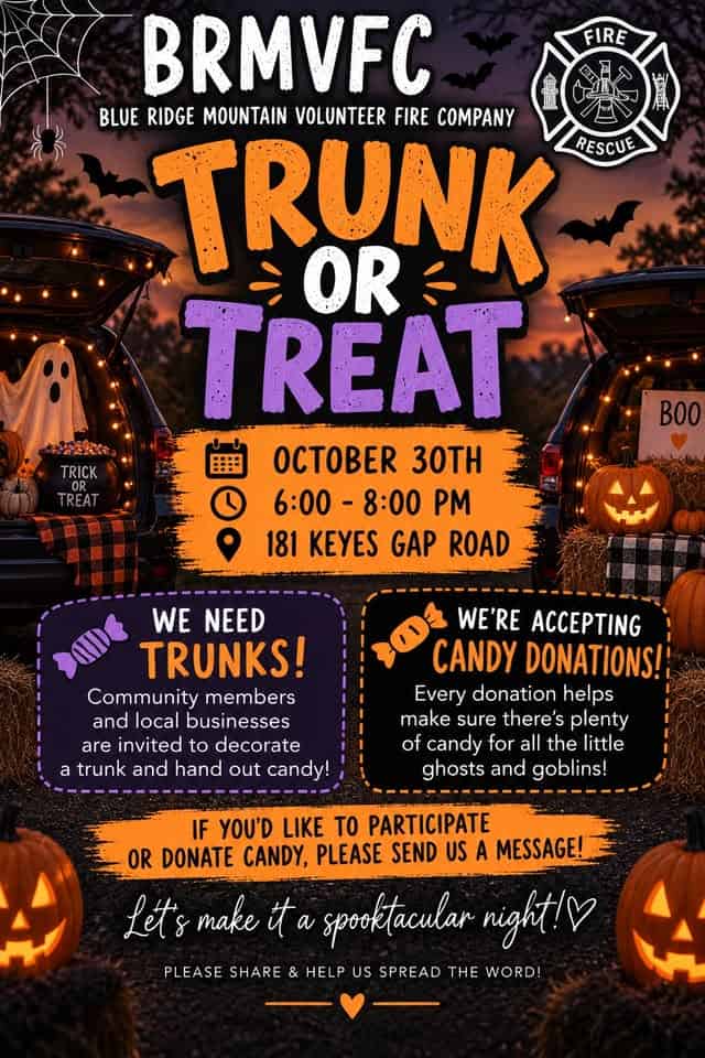 Blue Ridge Mountain Volunteer Fire Company Trunk or Treat car show in Harpers Ferry, WV
