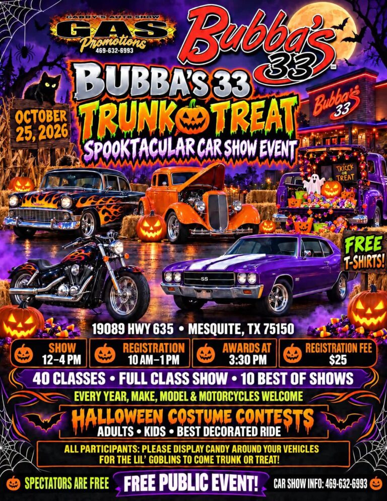 Bubba’s 33 Trunk Or Treat Spooktacular Car Show Event car show in Mesquite, TX