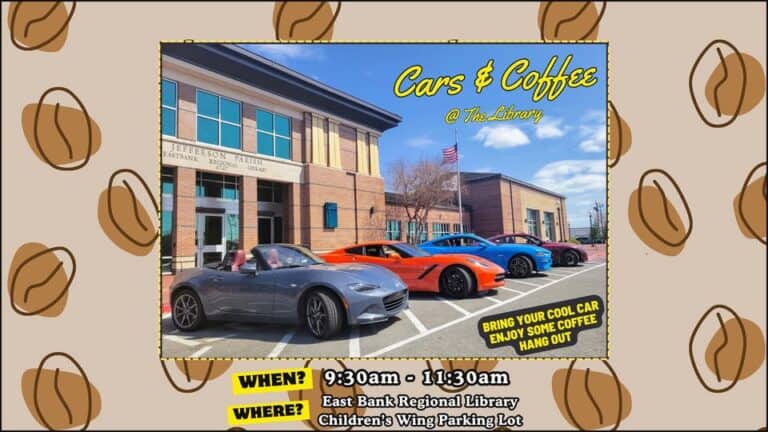 Cars & Coffee at the Library (East Bank Regional Library) car show in Metairie, LA