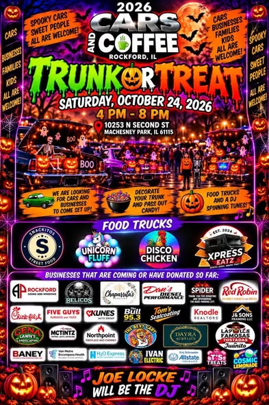 Cars & Coffee Rockford Trunk or Treat car show in Machesney Park, IL