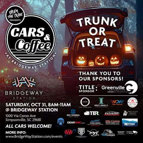 Cars & Coffee Trunk or Treat at BridgeWay Station car show in Simpsonville, SC