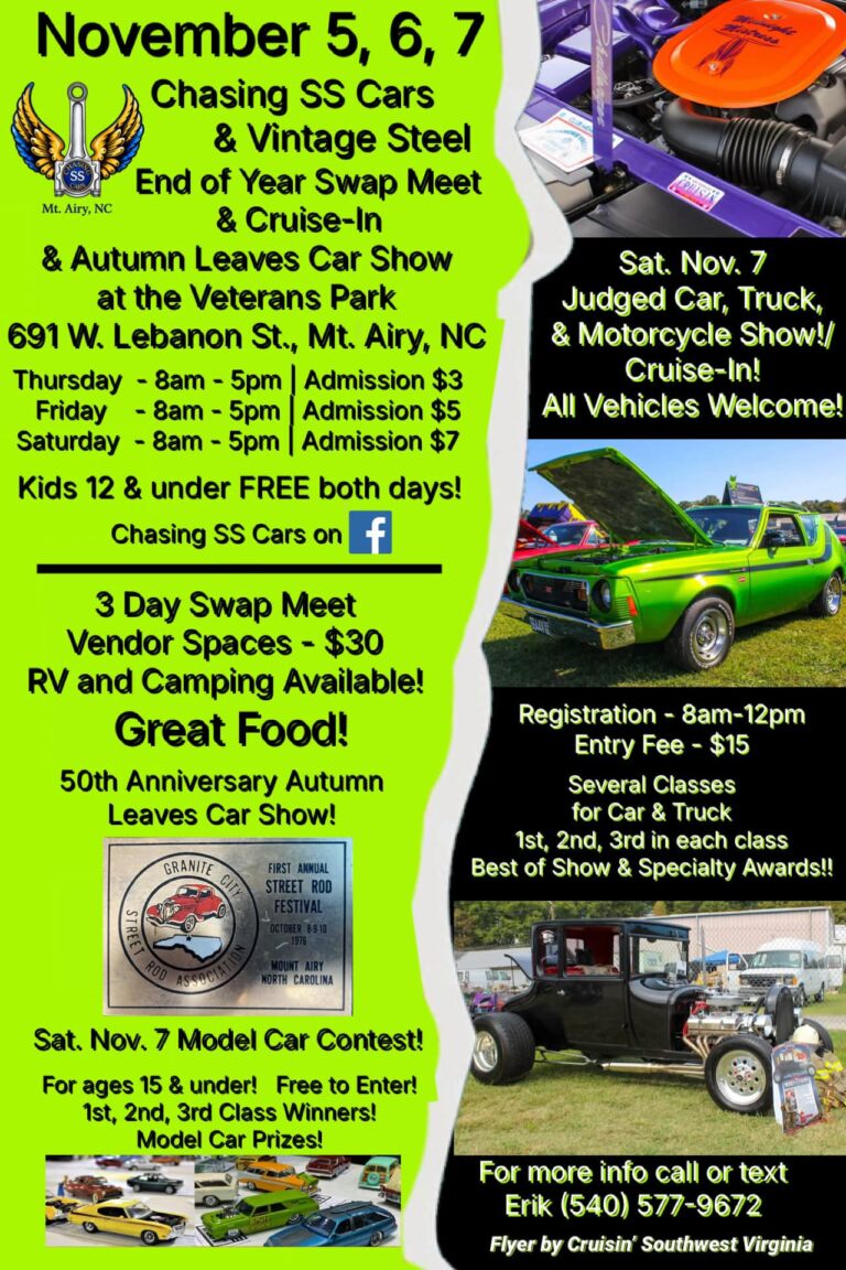 Chasing SS Cars & Vintage Steel End of Year Swap Meet & Cruise-In & Autumn Leaves Car Show car show in Mt. Airy, NC