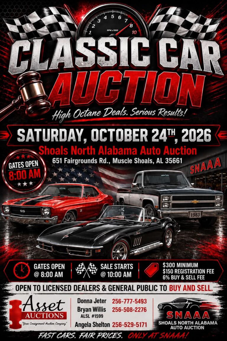 Classic Car Auction At Shoals North Alabama Auto Auction event at Shoals North Alabama Auto Auction in Muscle Shoals, AL