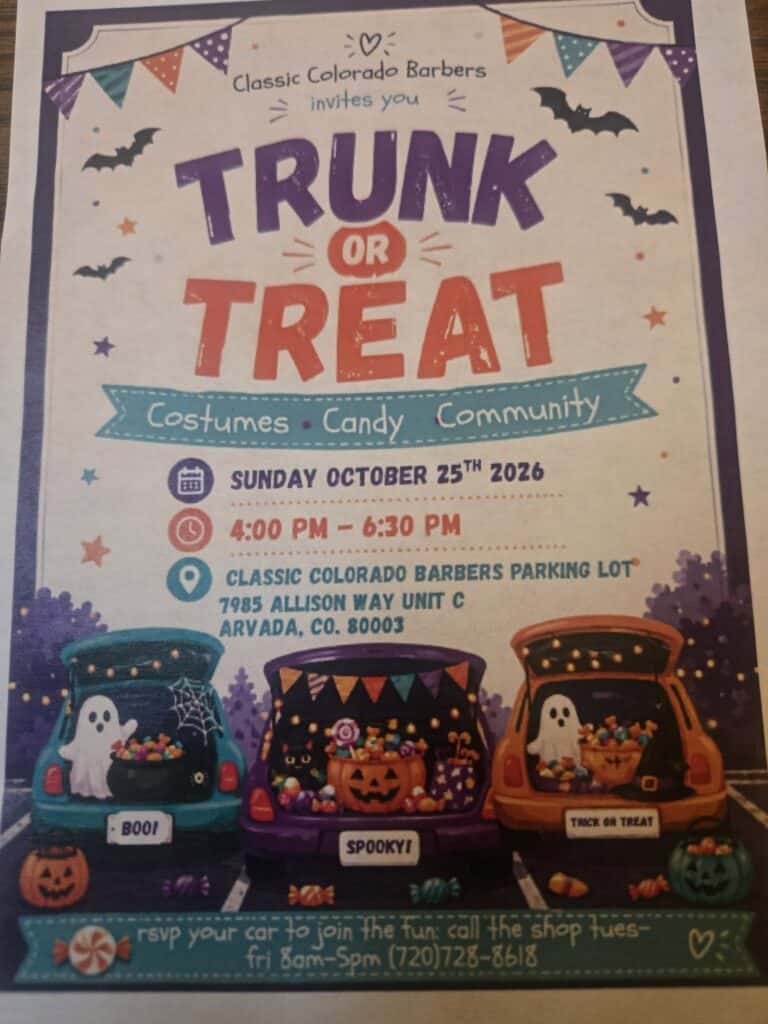 Classic Colorado Barbers Trunk or Treat car show in Arvada, CO