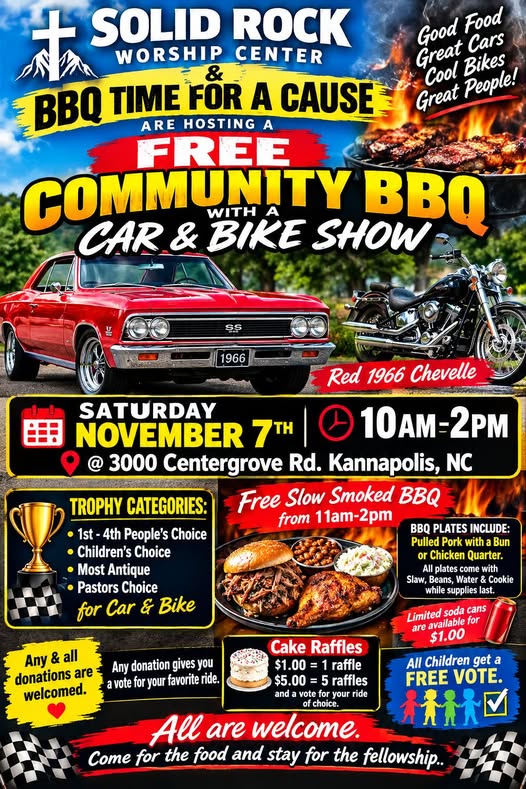 Community BBQ with a Car & Bike Show car show in Kannapolis, NC