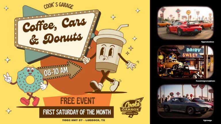 Cook’s Garage Coffee, Cars & Donuts car show in Lubbock, TX