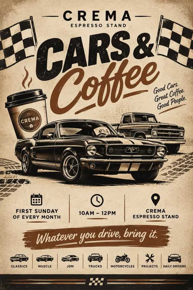 Crema Cars & Coffee car show in Cypress, TX
